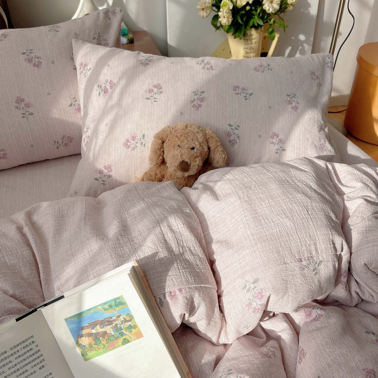 91家纺网 家纺一手货源 找家纺 凯洛奇 2026新款色织麻水洗提花四件套-提供买家秀 粉影草语