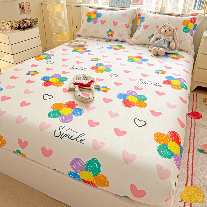 91家纺网 家纺一手货源 找家纺 卡普二店 2025新款全棉印花A版床笠 缤纷花语