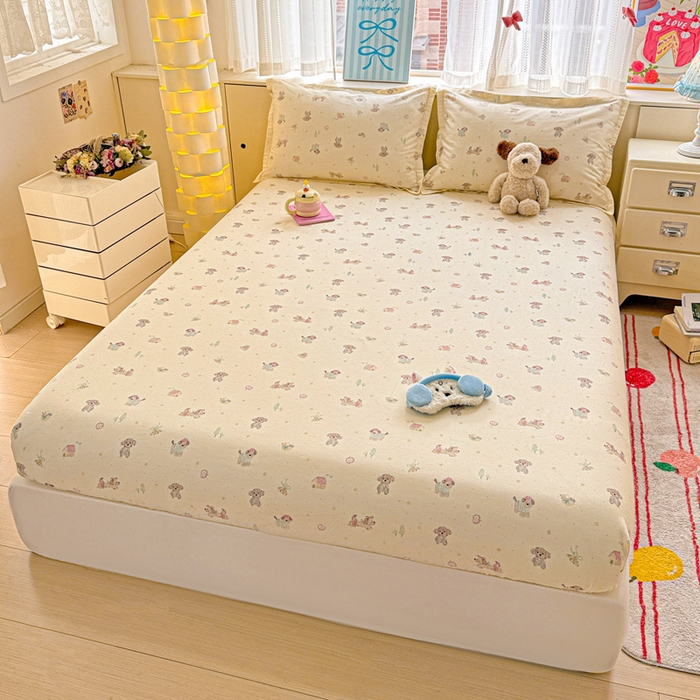 91家纺网 家纺一手货源 找家纺 卡普二店 2025新款全棉印花A版床笠 彩绘汪汪