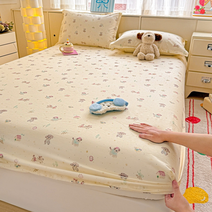 91家纺网 家纺一手货源 找家纺 卡普二店 2025新款全棉印花A版床笠 彩绘汪汪