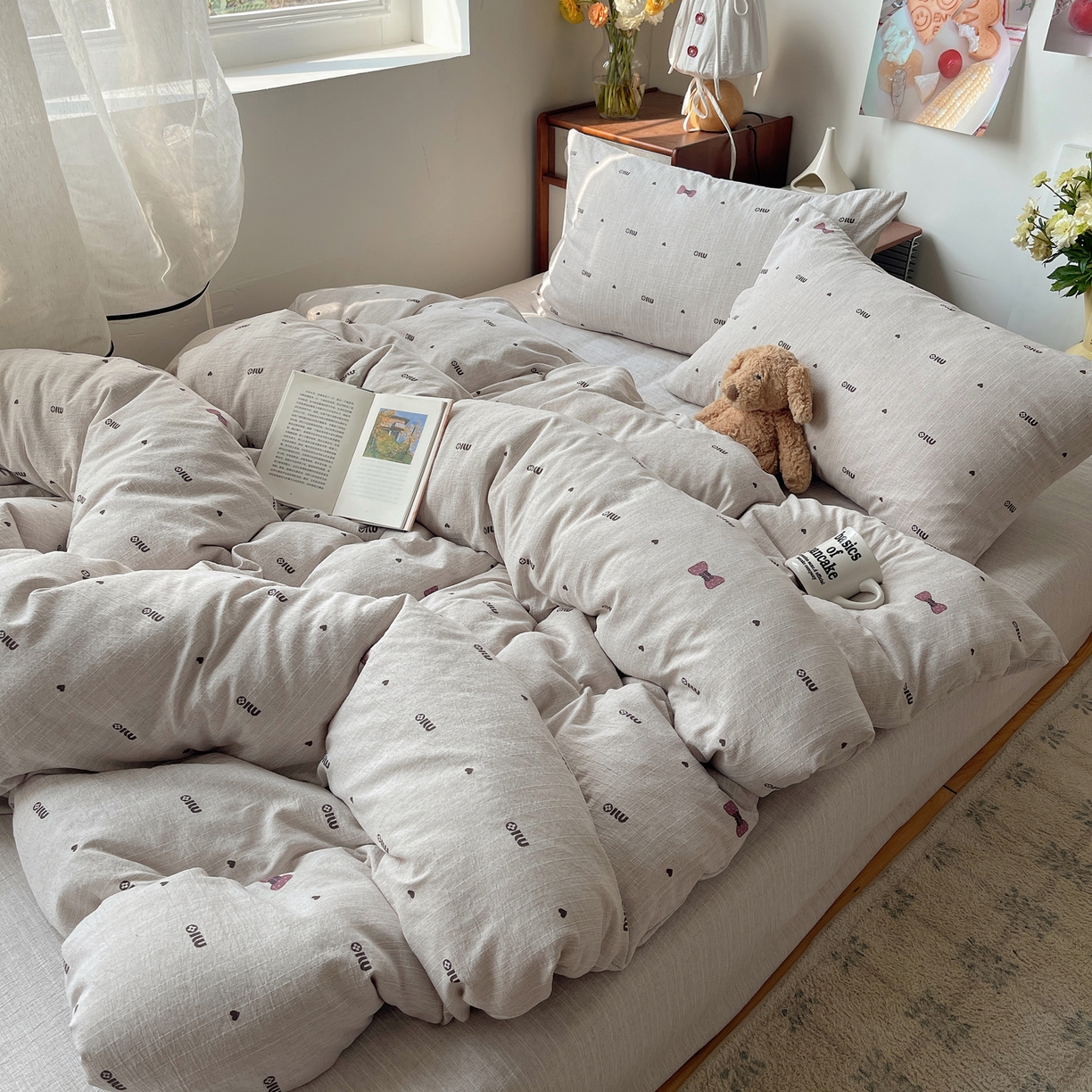 91家纺网 家纺一手货源 找家纺 凯洛奇 2026新款色织麻水洗提花四件套-提供买家秀 灰蝶心韵