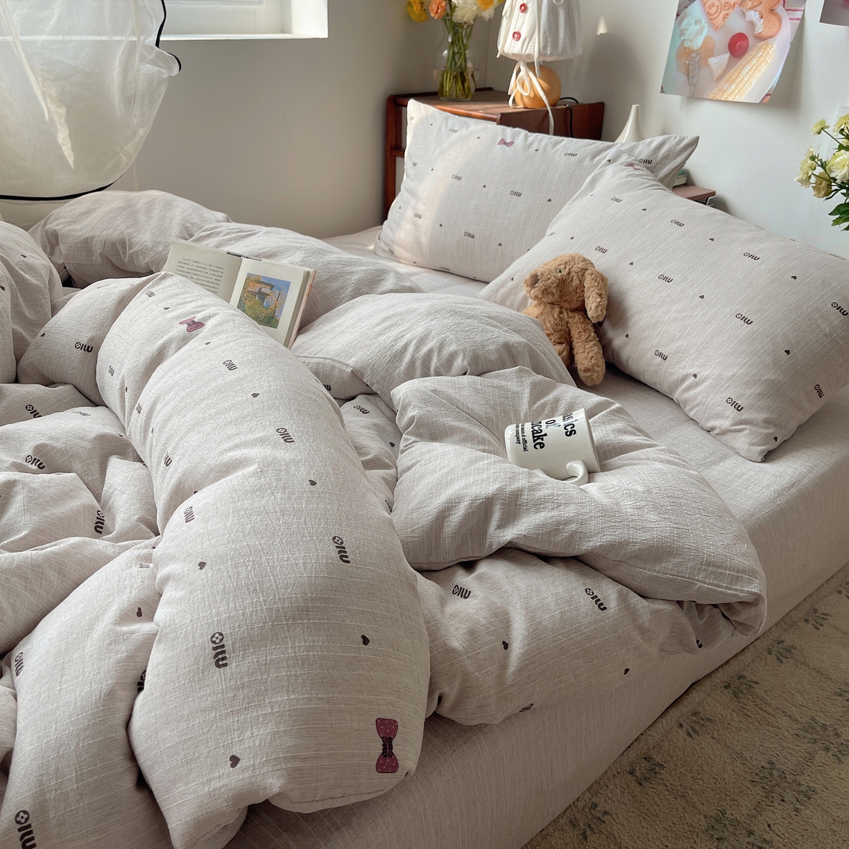 91家纺网 家纺一手货源 找家纺 凯洛奇 2026新款色织麻水洗提花四件套-提供买家秀 灰蝶心韵