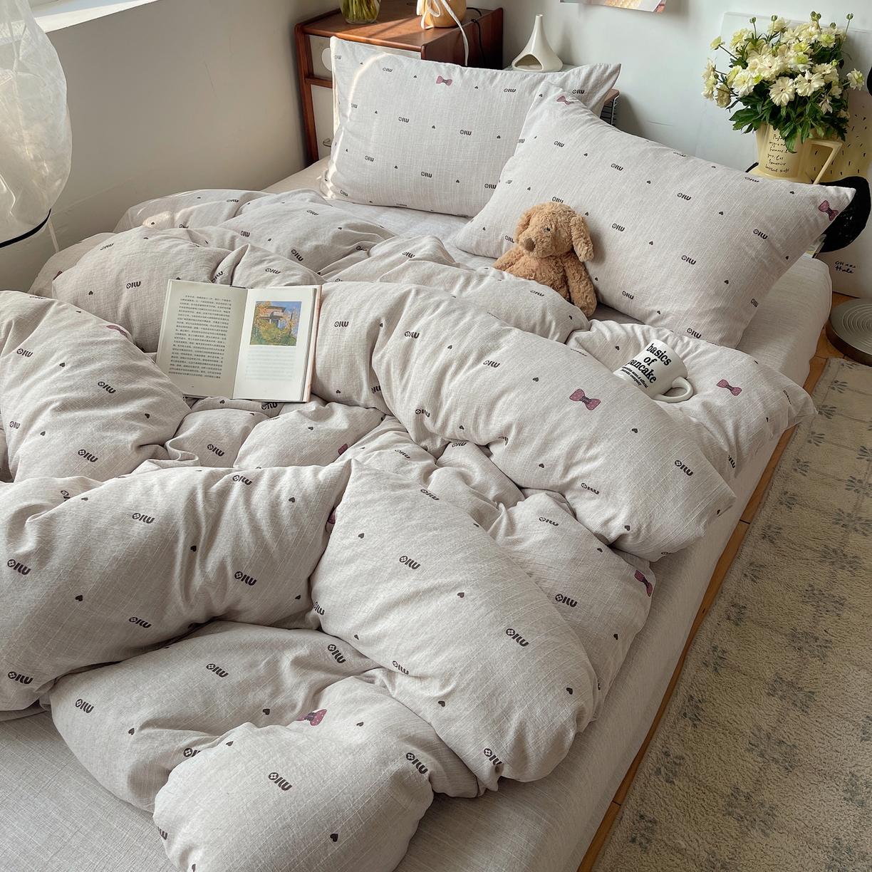 91家纺网 家纺一手货源 找家纺 凯洛奇 2026新款色织麻水洗提花四件套-提供买家秀 灰蝶心韵