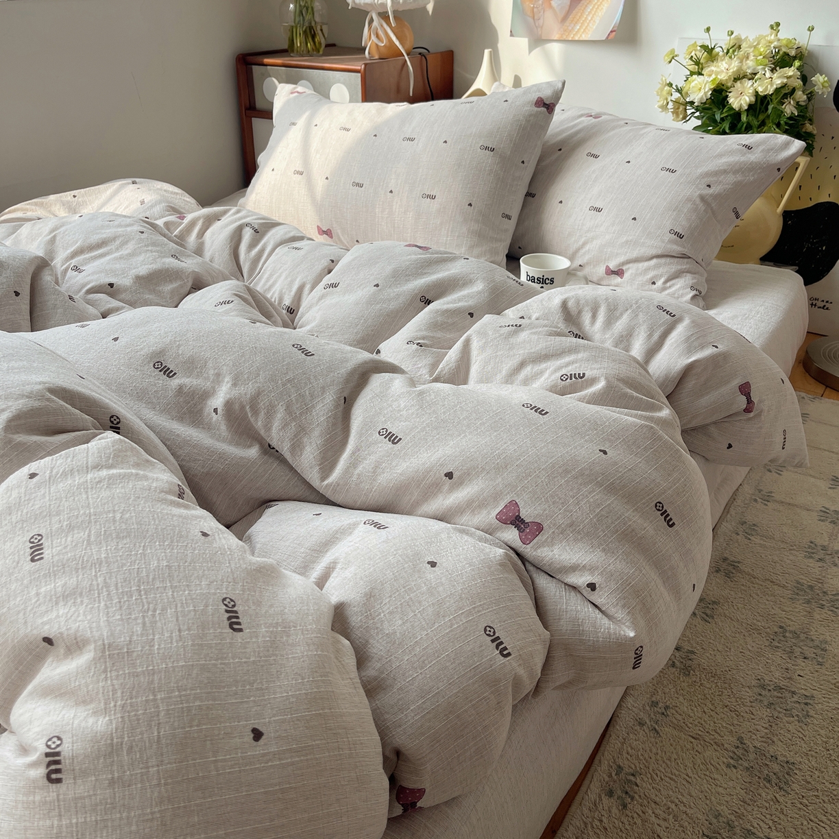 91家纺网 家纺一手货源 找家纺 凯洛奇 2026新款色织麻水洗提花四件套-提供买家秀 灰蝶心韵