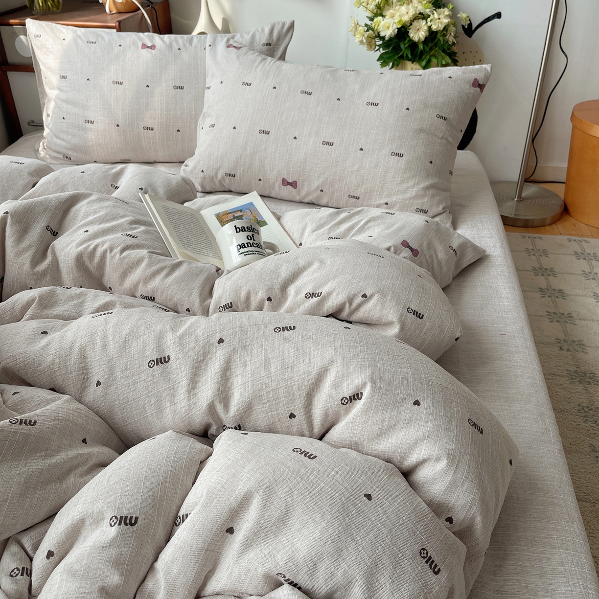 91家纺网 家纺一手货源 找家纺 凯洛奇 2026新款色织麻水洗提花四件套-提供买家秀 灰蝶心韵