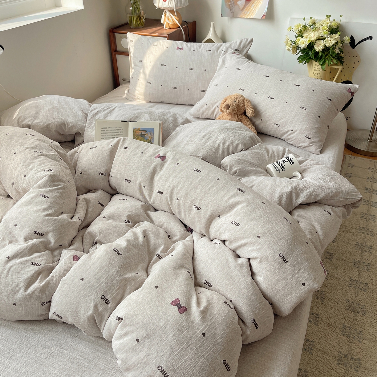 91家纺网 家纺一手货源 找家纺 凯洛奇 2026新款色织麻水洗提花四件套-提供买家秀 灰蝶心韵