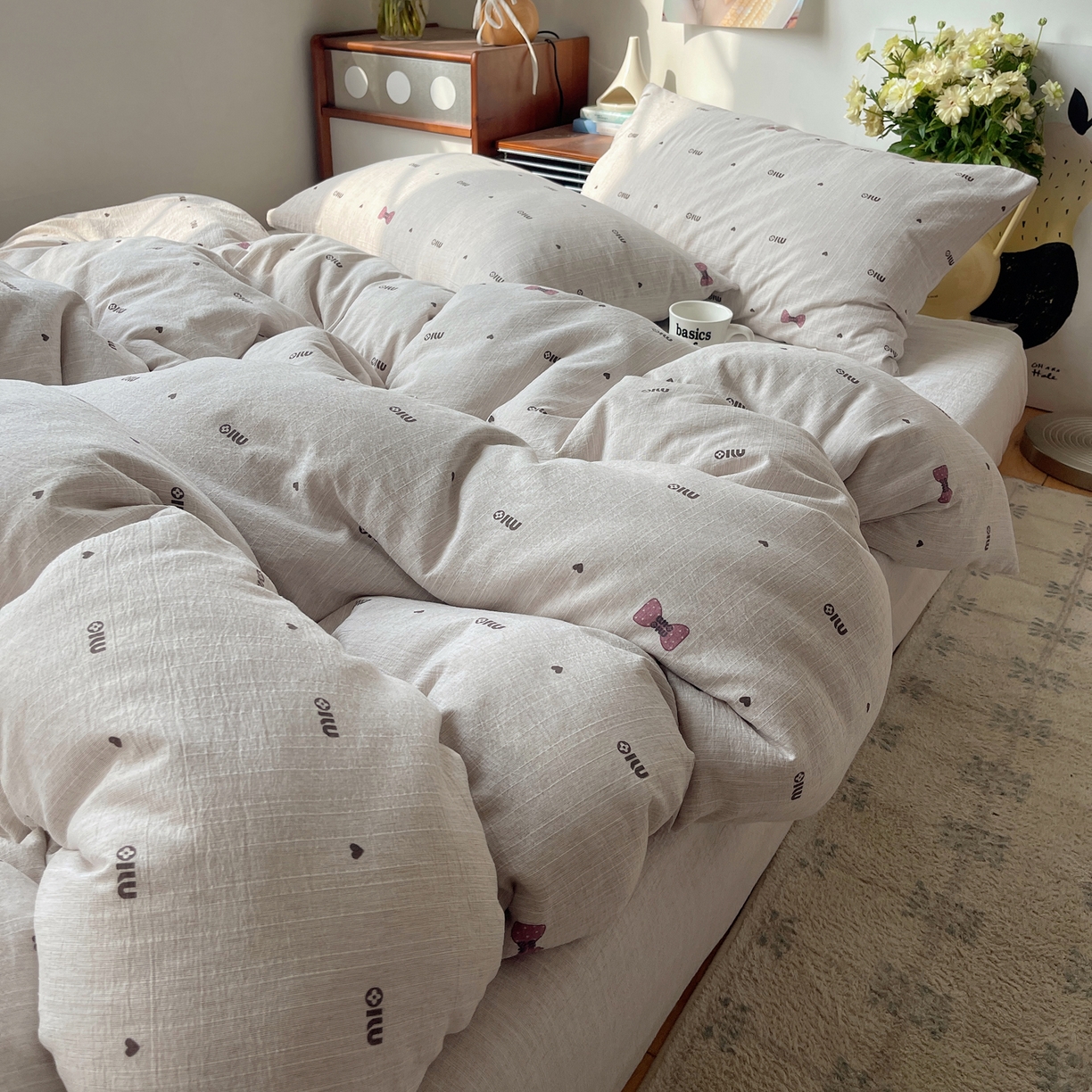 91家纺网 家纺一手货源 找家纺 凯洛奇 2026新款色织麻水洗提花四件套-提供买家秀 灰蝶心韵