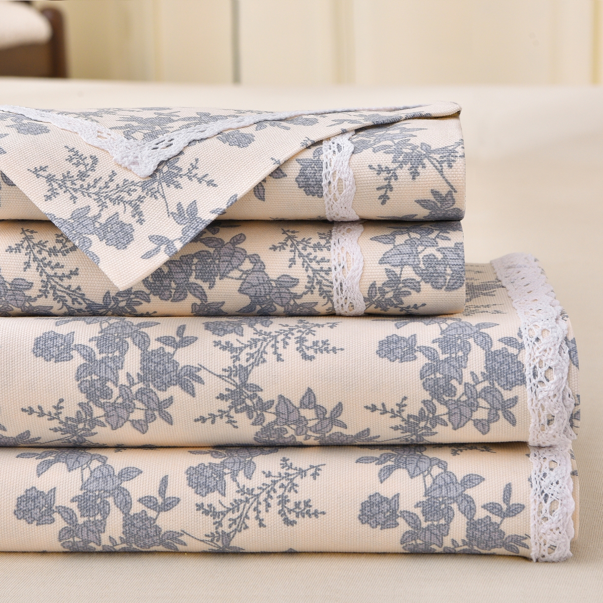 91家纺网 家纺一手货源 找家纺 （总）德比尔斯  2026新款原棉老粗布凉席花边老粗布三件套