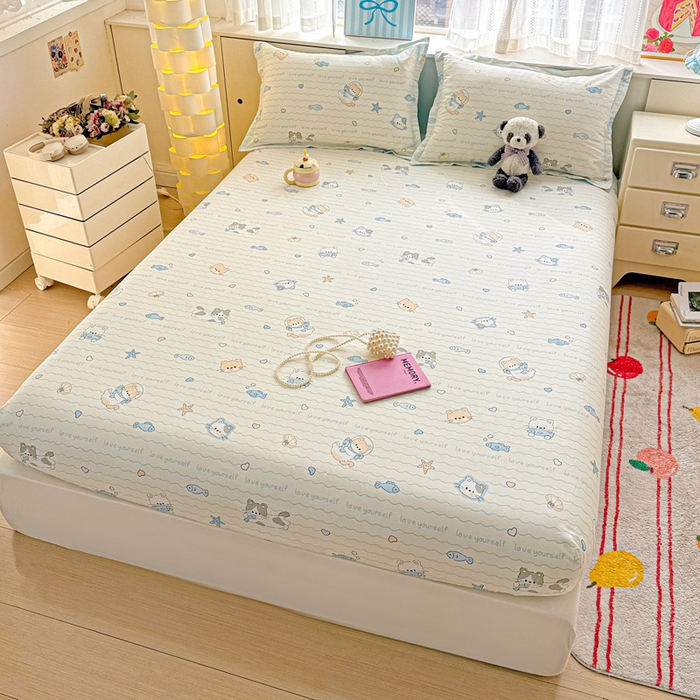 91家纺网 家纺一手货源 找家纺 卡普二店 2025新款全棉印花A版床笠 猫咪宝贝