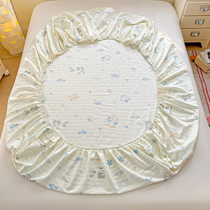 91家纺网 家纺一手货源 找家纺 卡普二店 2025新款全棉印花A版床笠 猫咪宝贝