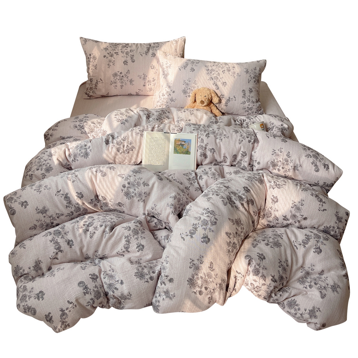 91家纺网 家纺一手货源 找家纺 凯洛奇 2026新款色织麻水洗提花四件套-提供买家秀 旧影蔷薇