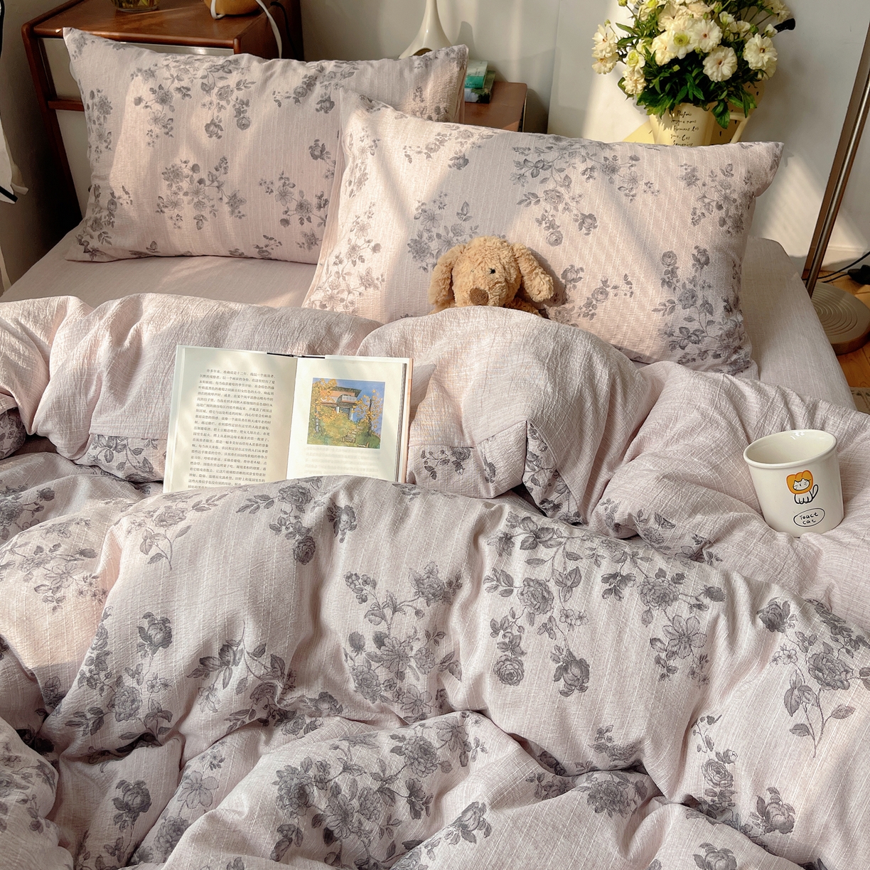 91家纺网 家纺一手货源 找家纺 凯洛奇 2026新款色织麻水洗提花四件套-提供买家秀 旧影蔷薇