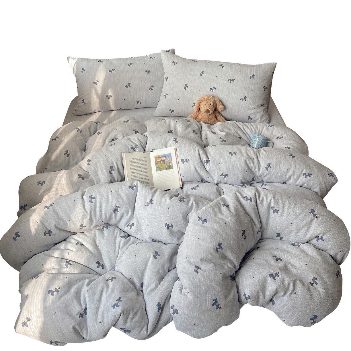 91家纺网 家纺一手货源 找家纺 凯洛奇 2026新款色织麻水洗提花四件套-提供买家秀 蓝笺驹影