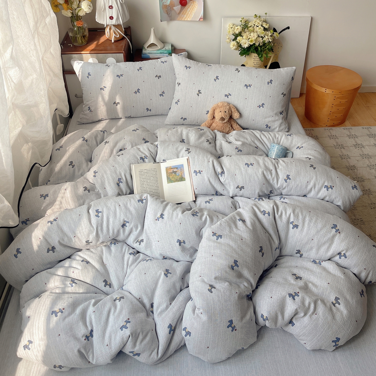 91家纺网 家纺一手货源 找家纺 凯洛奇 2026新款色织麻水洗提花四件套-提供买家秀 蓝笺驹影