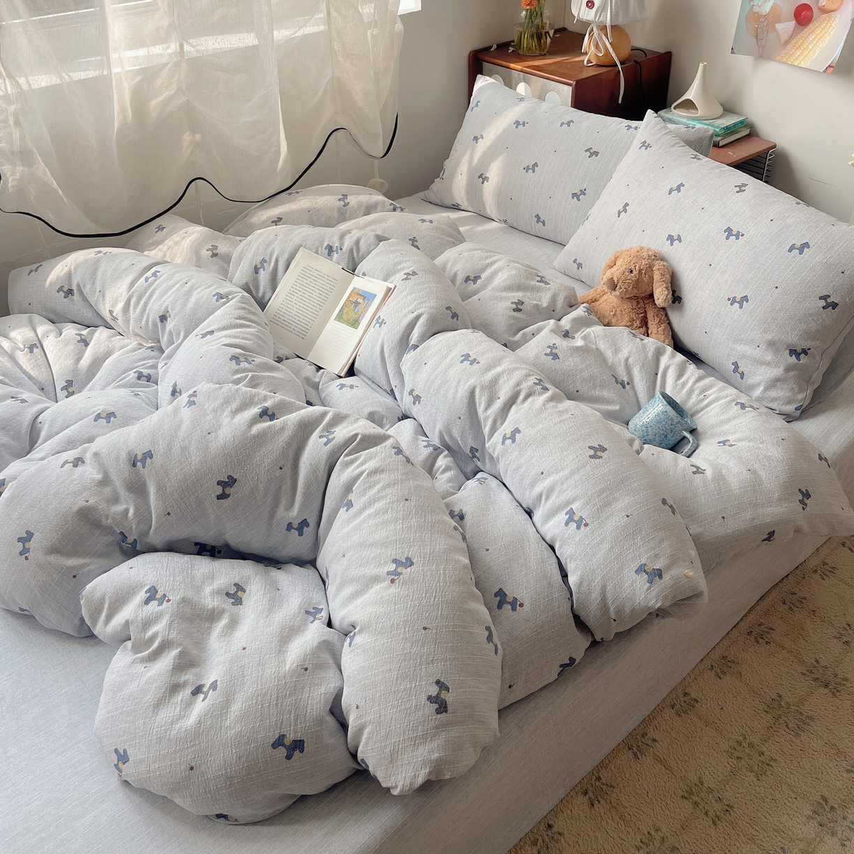 91家纺网 家纺一手货源 找家纺 凯洛奇 2026新款色织麻水洗提花四件套-提供买家秀 蓝笺驹影