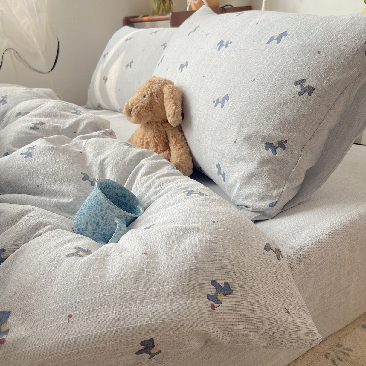 91家纺网 家纺一手货源 找家纺 凯洛奇 2026新款色织麻水洗提花四件套-提供买家秀 蓝笺驹影