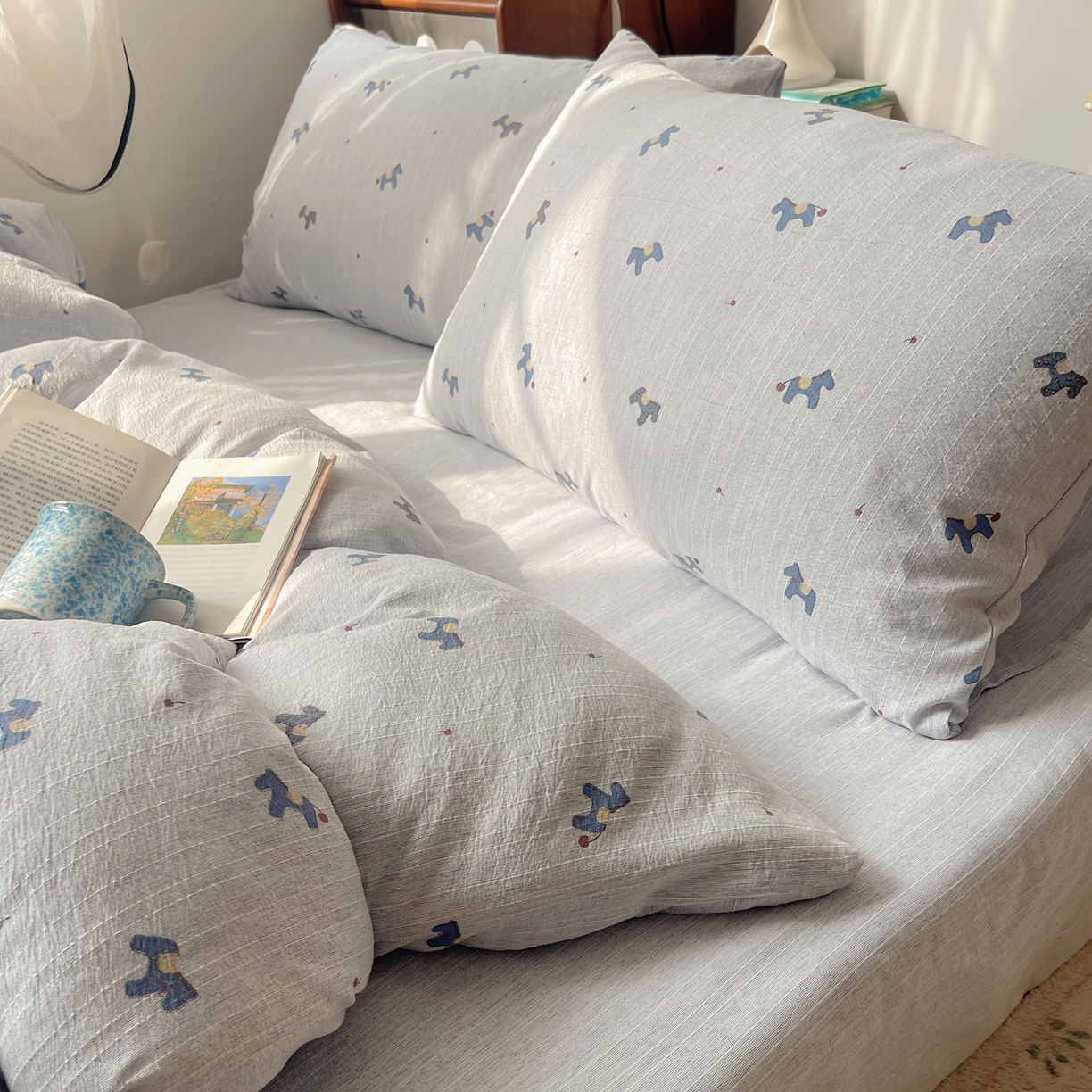 91家纺网 家纺一手货源 找家纺 凯洛奇 2026新款色织麻水洗提花四件套-提供买家秀 蓝笺驹影