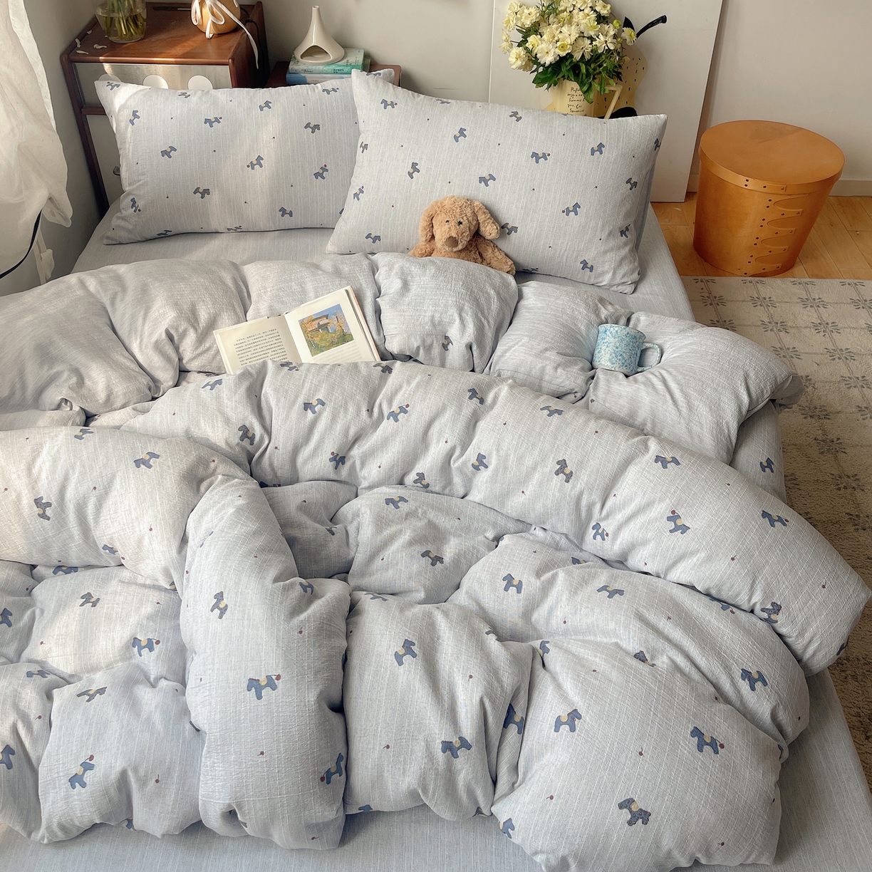 91家纺网 家纺一手货源 找家纺 凯洛奇 2026新款色织麻水洗提花四件套-提供买家秀 蓝笺驹影