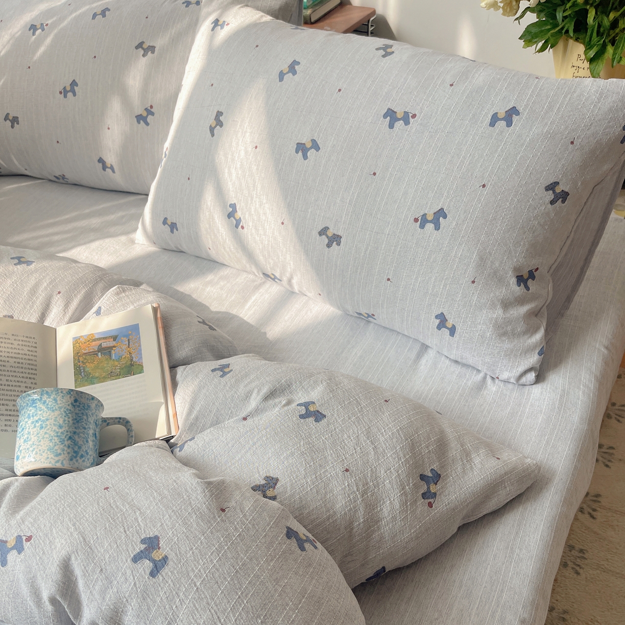 91家纺网 家纺一手货源 找家纺 凯洛奇 2026新款色织麻水洗提花四件套-提供买家秀 蓝笺驹影