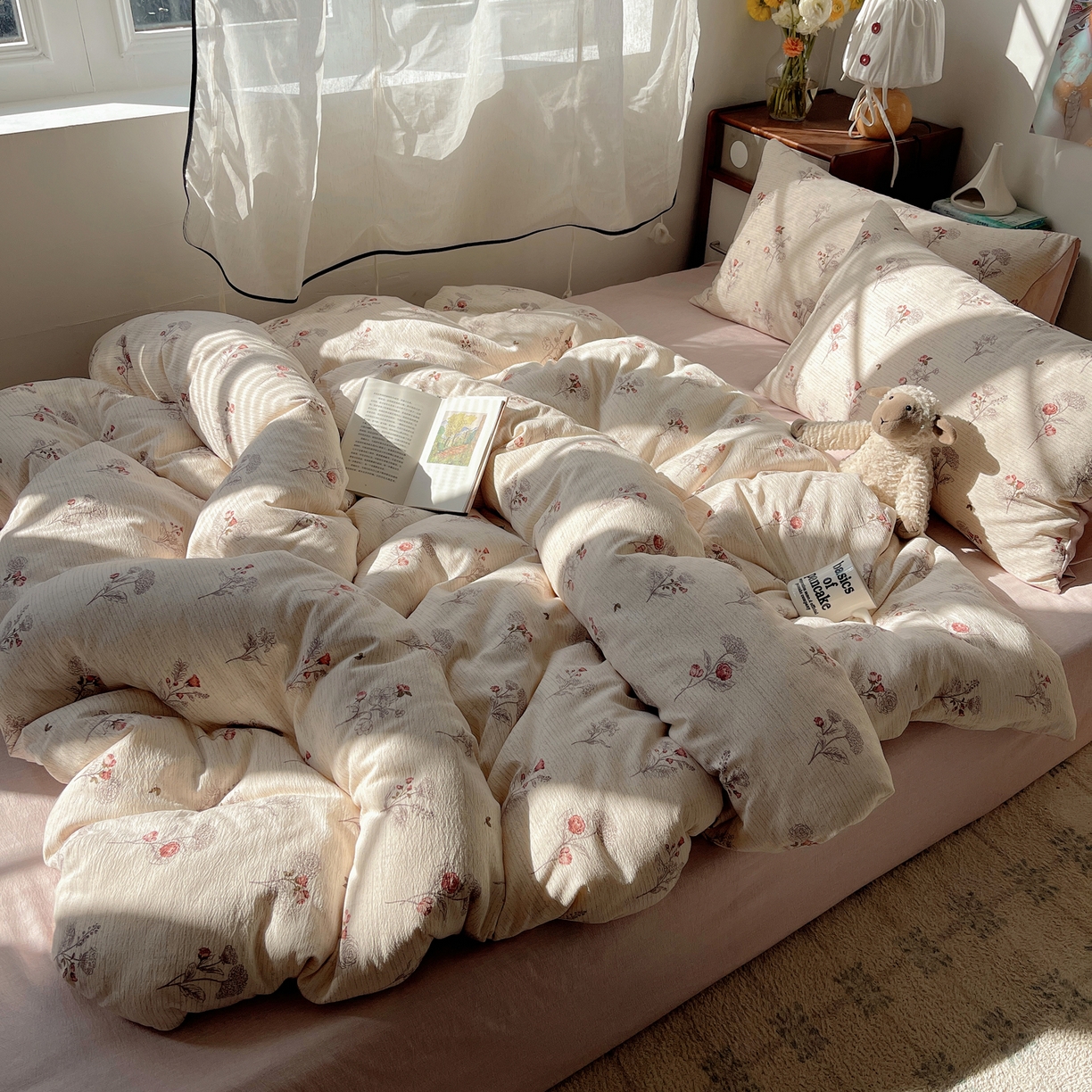 91家纺网 家纺一手货源 找家纺 凯洛奇 2026新款色织麻水洗提花四件套-提供买家秀 玫绵米韵