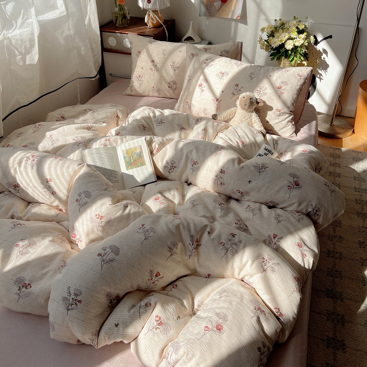 91家纺网 家纺一手货源 找家纺 凯洛奇 2026新款色织麻水洗提花四件套-提供买家秀 玫绵米韵