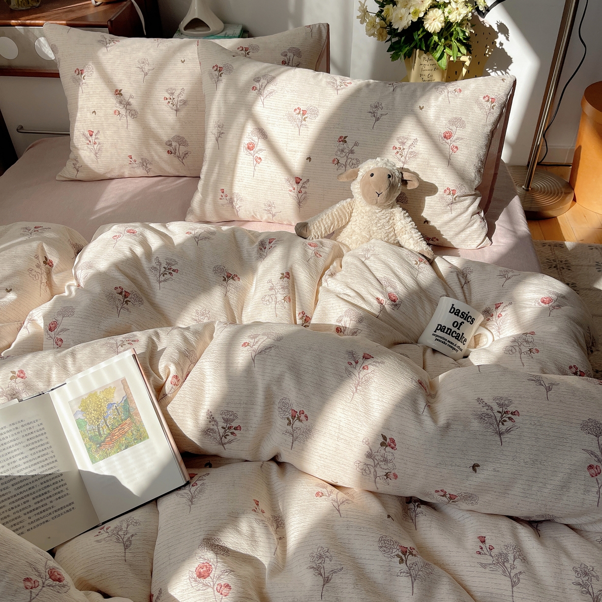 91家纺网 家纺一手货源 找家纺 凯洛奇 2026新款色织麻水洗提花四件套-提供买家秀 玫绵米韵