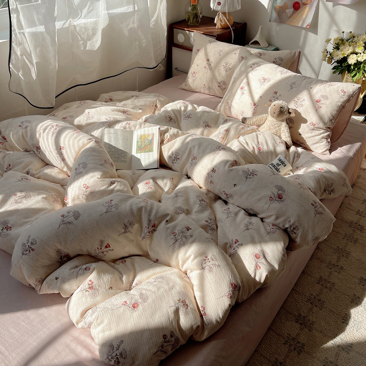 91家纺网 家纺一手货源 找家纺 凯洛奇 2026新款色织麻水洗提花四件套-提供买家秀 玫绵米韵