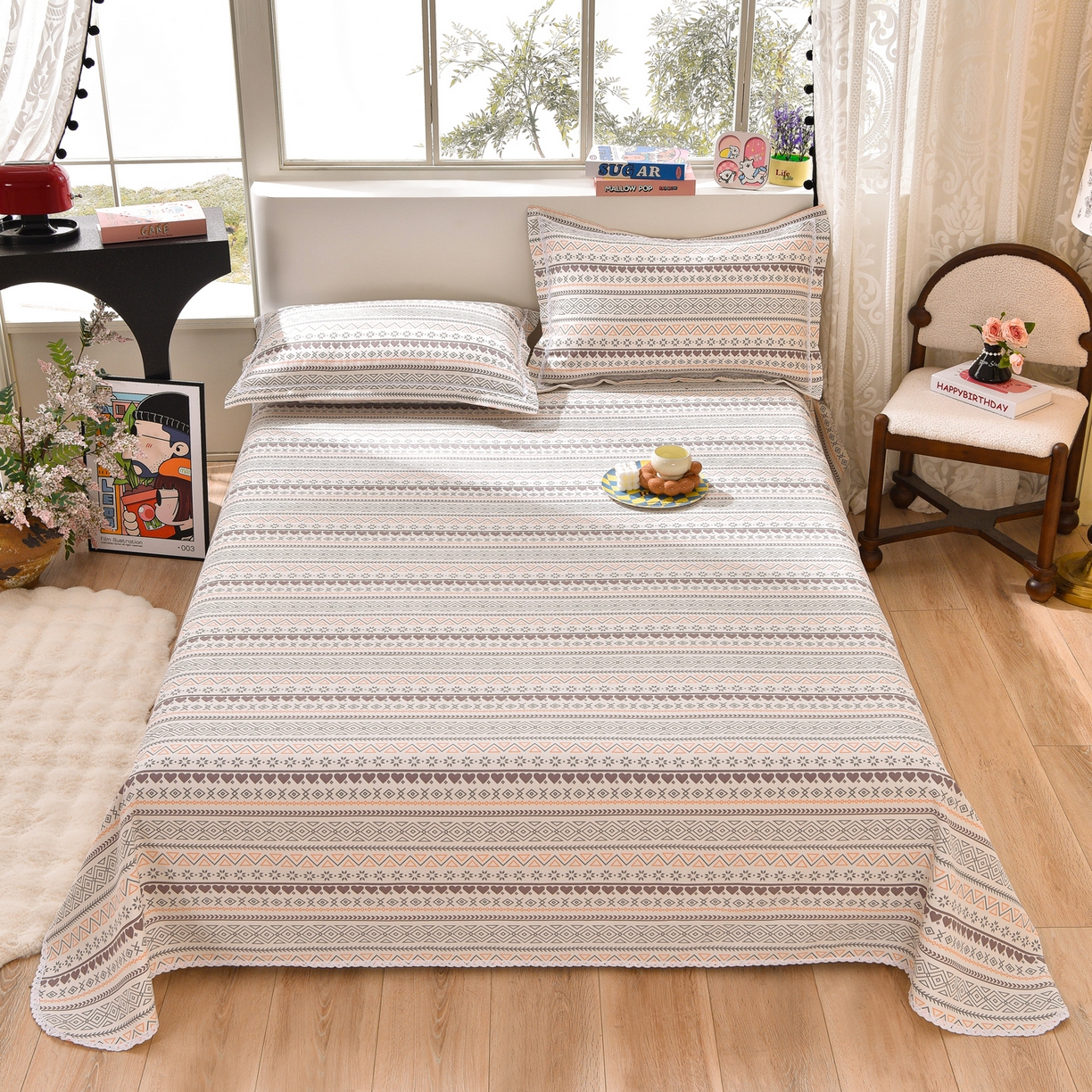 91家纺网 家纺一手货源 找家纺 （总）德比尔斯  2026新款原棉老粗布凉席花边老粗布三件套