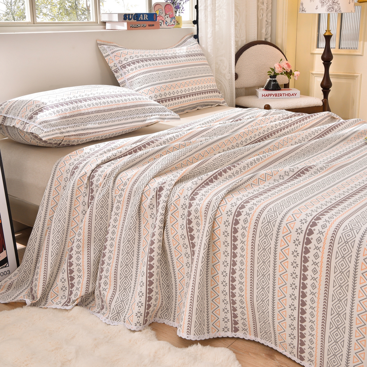 91家纺网 家纺一手货源 找家纺 （总）德比尔斯  2026新款原棉老粗布凉席花边老粗布三件套