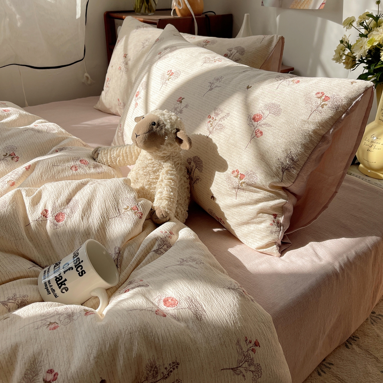 91家纺网 家纺一手货源 找家纺 凯洛奇 2026新款色织麻水洗提花四件套-提供买家秀 玫绵米韵