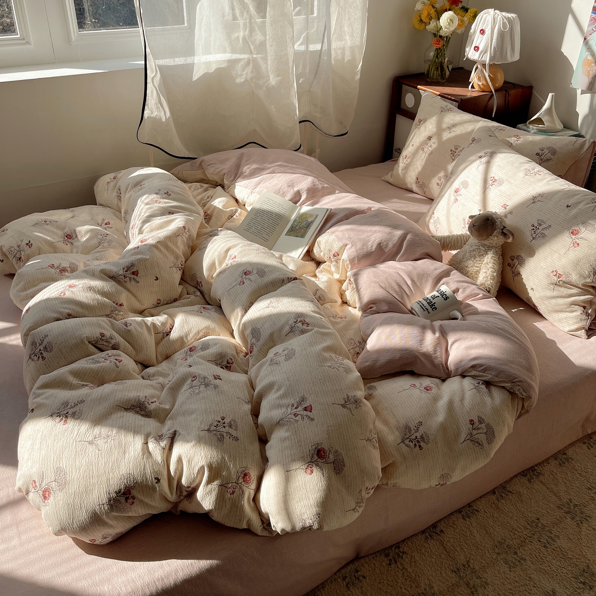 91家纺网 家纺一手货源 找家纺 凯洛奇 2026新款色织麻水洗提花四件套-提供买家秀 玫绵米韵