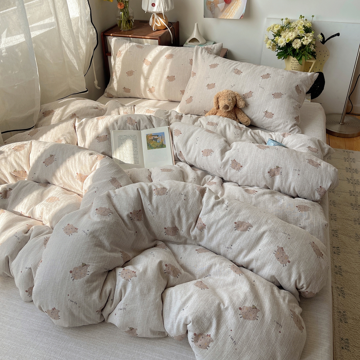 91家纺网 家纺一手货源 找家纺 凯洛奇 2026新款色织麻水洗提花四件套-提供买家秀 米羊画韵