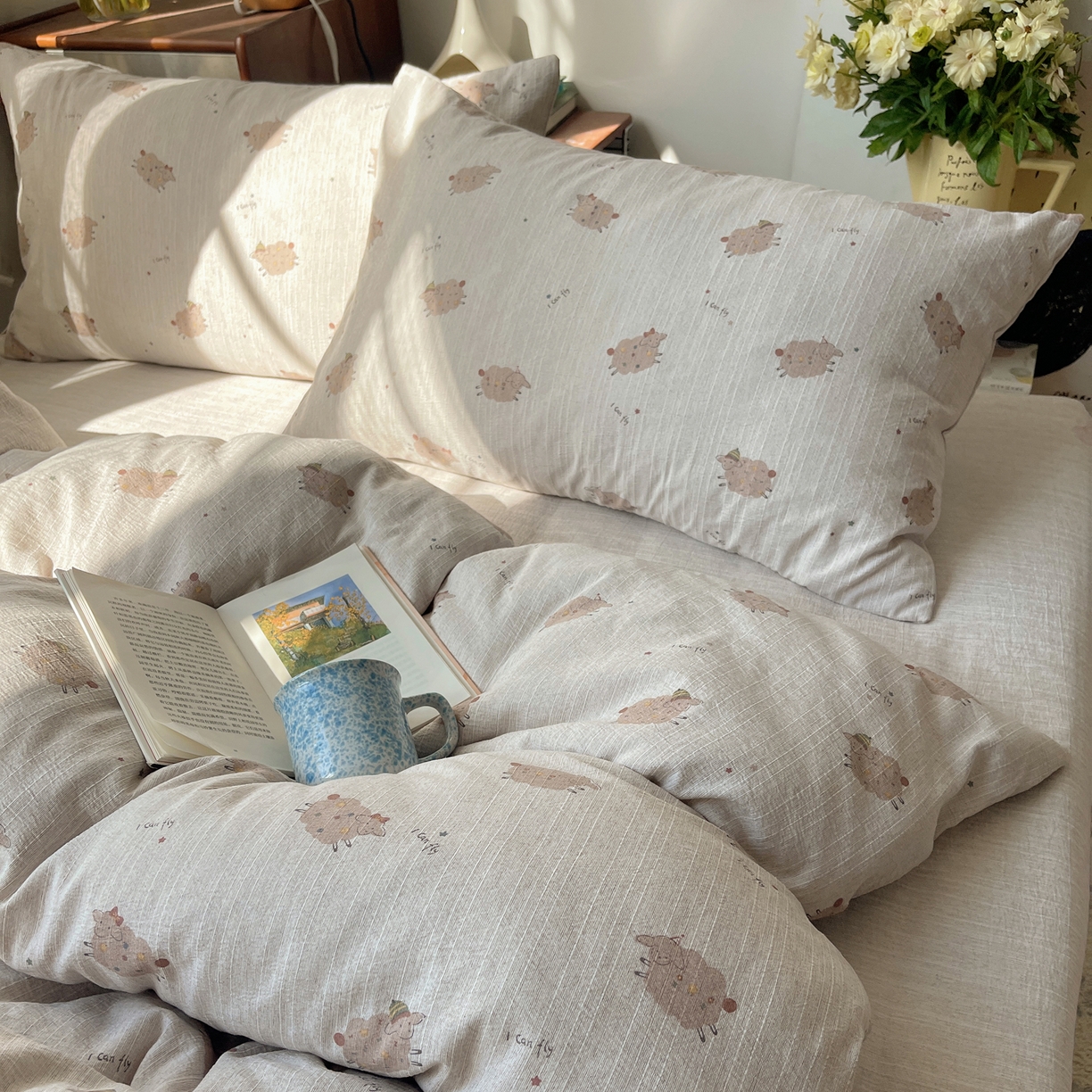 91家纺网 家纺一手货源 找家纺 凯洛奇 2026新款色织麻水洗提花四件套-提供买家秀 米羊画韵