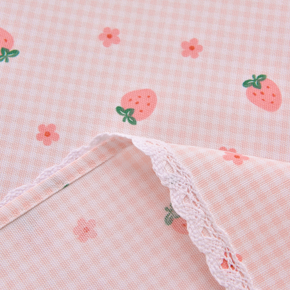 91家纺网 家纺一手货源 找家纺 德比尔斯  2026新款原棉老粗布凉席花边老粗布三件套 草莓-花边款