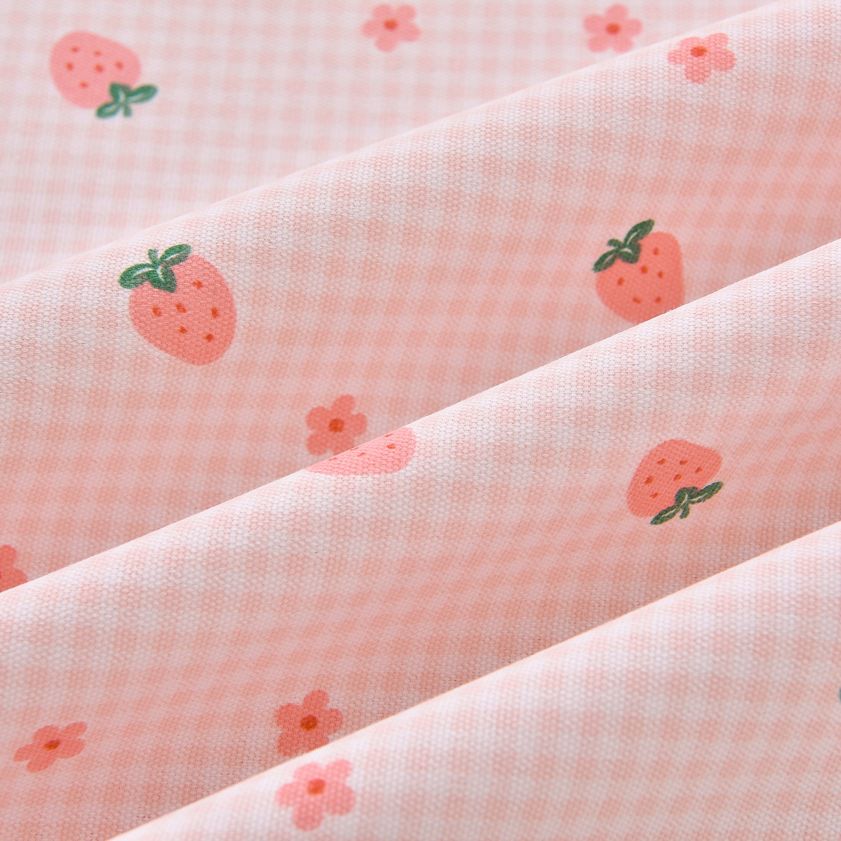 91家纺网 家纺一手货源 找家纺 德比尔斯  2026新款原棉老粗布凉席花边老粗布三件套 草莓-花边款