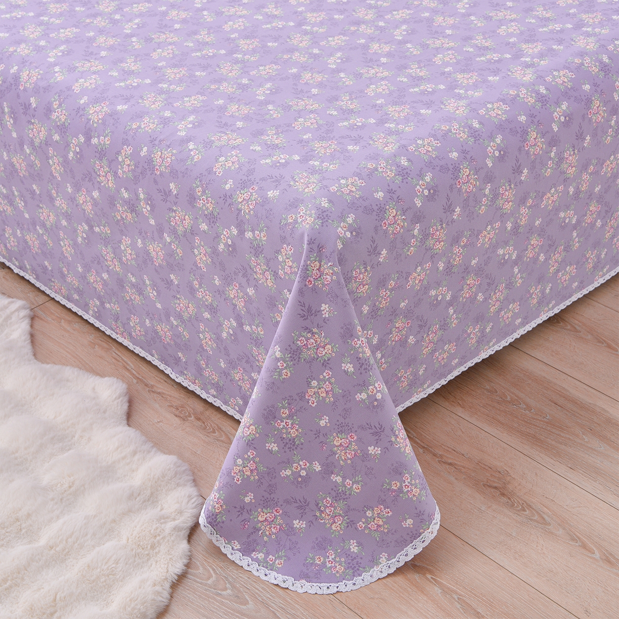 91家纺网 家纺一手货源 找家纺 德比尔斯  2026新款原棉老粗布凉席花边老粗布三件套 黛紫-花边款