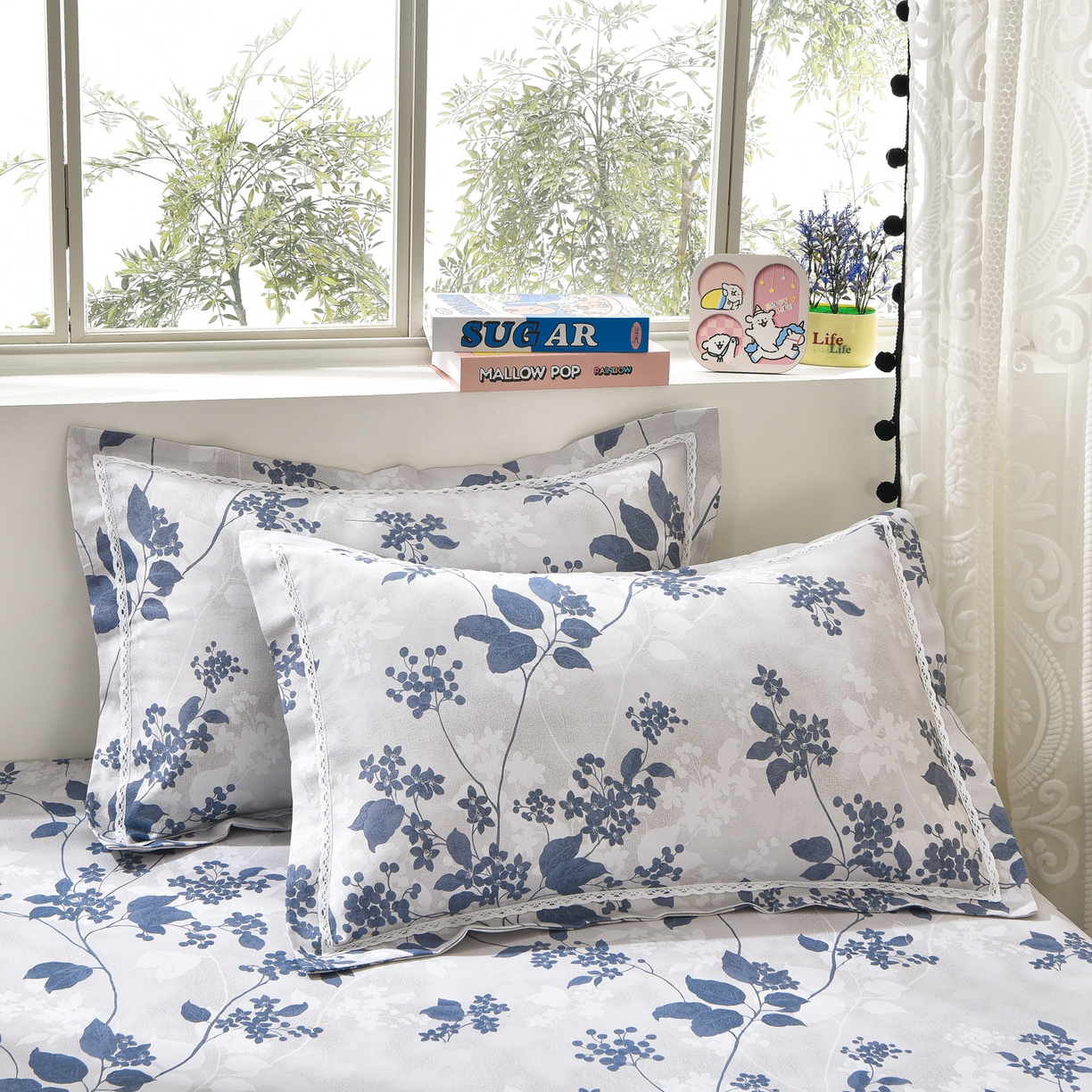 91家纺网 家纺一手货源 找家纺 德比尔斯  2026新款原棉老粗布凉席花边老粗布三件套 迭迭绿-花边款