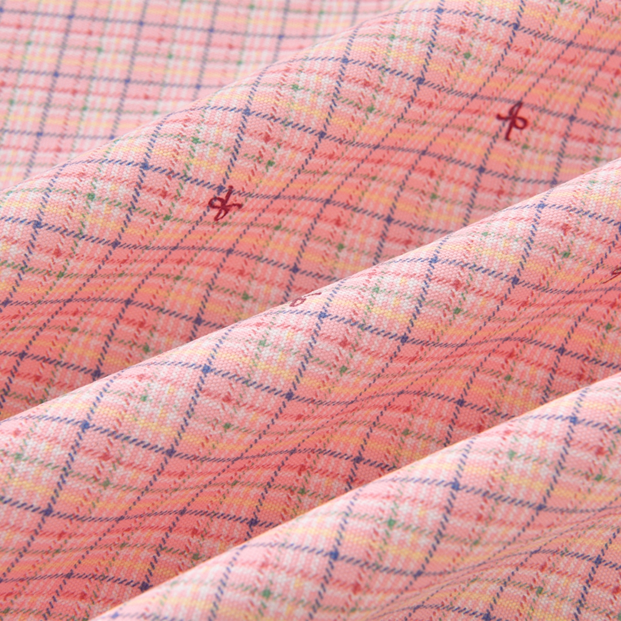 91家纺网 家纺一手货源 找家纺 德比尔斯  2026新款原棉老粗布凉席花边老粗布三件套 粉格子-花边款