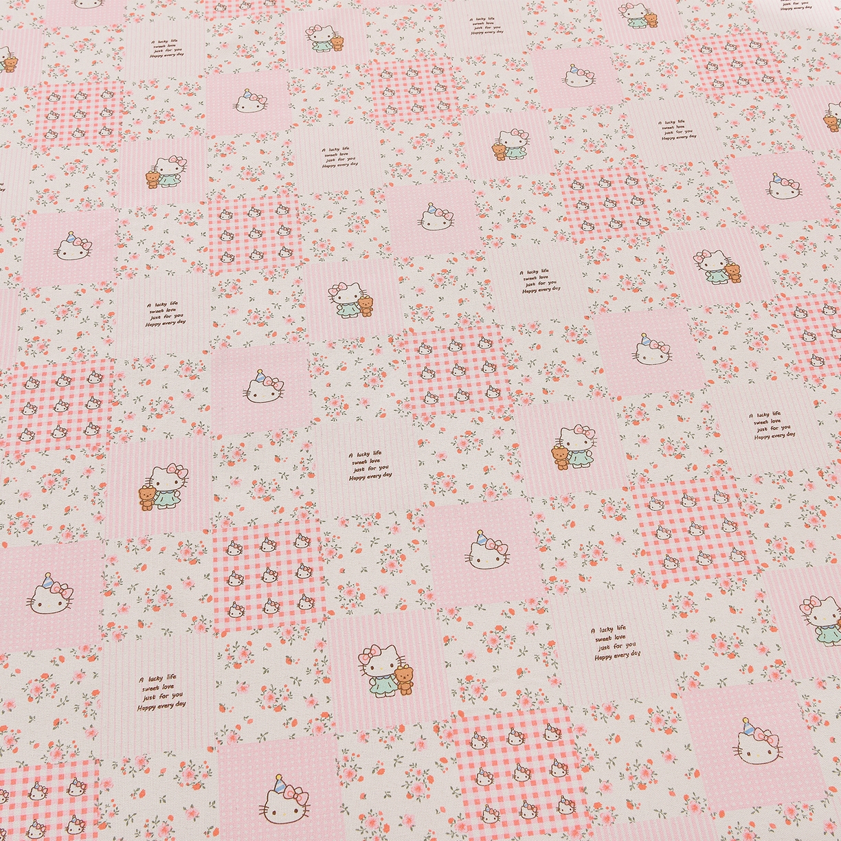 91家纺网 家纺一手货源 找家纺 德比尔斯  2026新款原棉老粗布凉席花边老粗布三件套 粉色猫-花边款