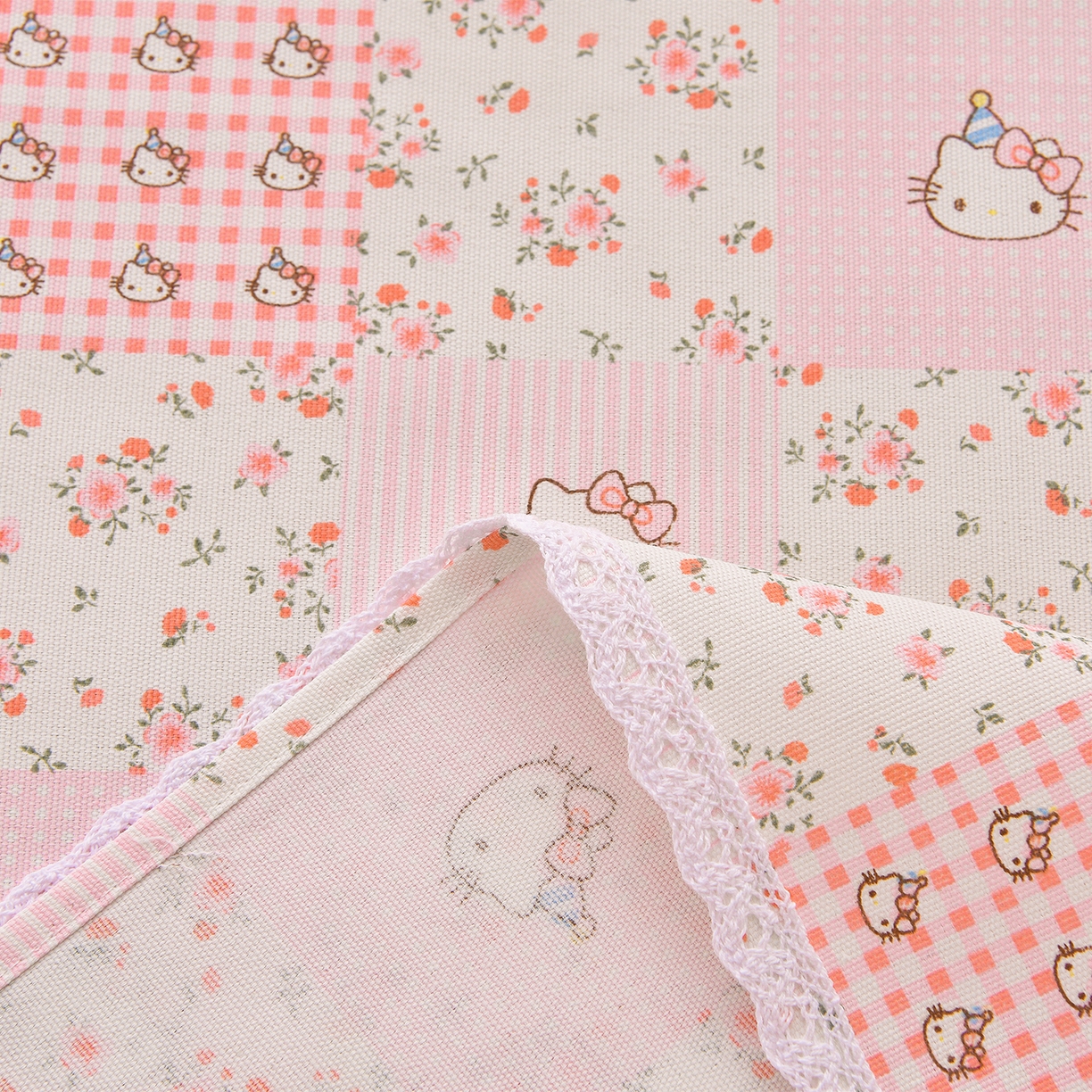 91家纺网 家纺一手货源 找家纺 德比尔斯  2026新款原棉老粗布凉席花边老粗布三件套 粉色猫-花边款