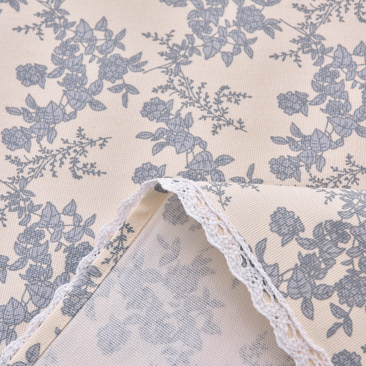 91家纺网 家纺一手货源 找家纺 德比尔斯  2026新款原棉老粗布凉席花边老粗布三件套 蓝莲花-花边款