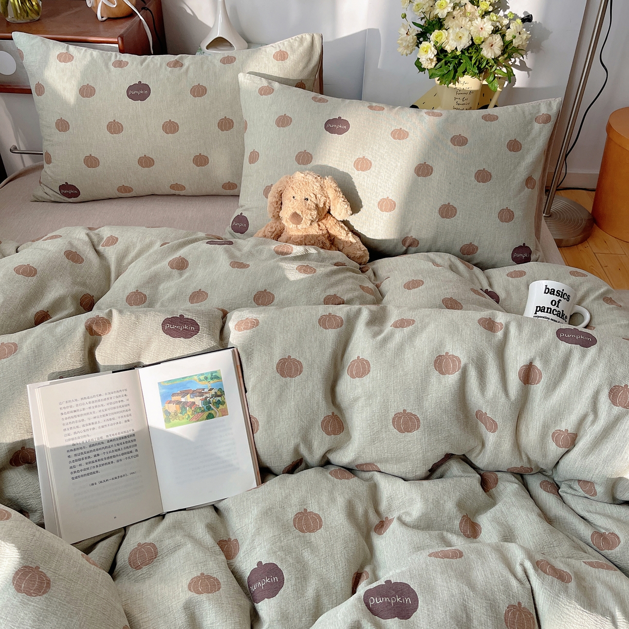 91家纺网 家纺一手货源 找家纺 凯洛奇 2026新款色织麻水洗提花四件套-提供买家秀 森系瓜语