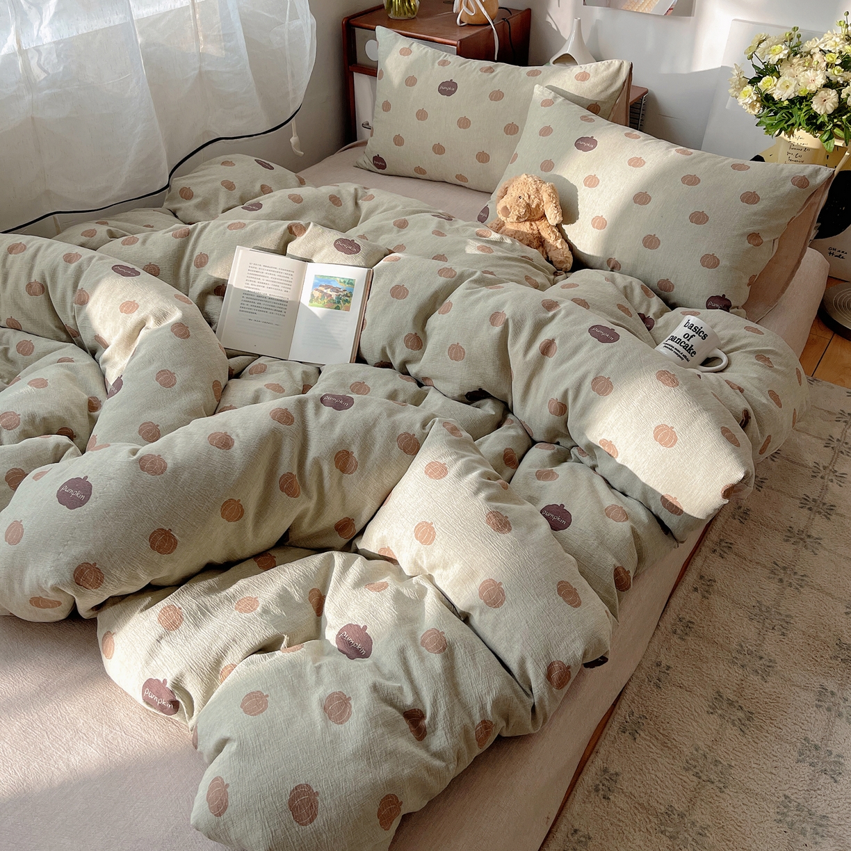 91家纺网 家纺一手货源 找家纺 凯洛奇 2026新款色织麻水洗提花四件套-提供买家秀 森系瓜语