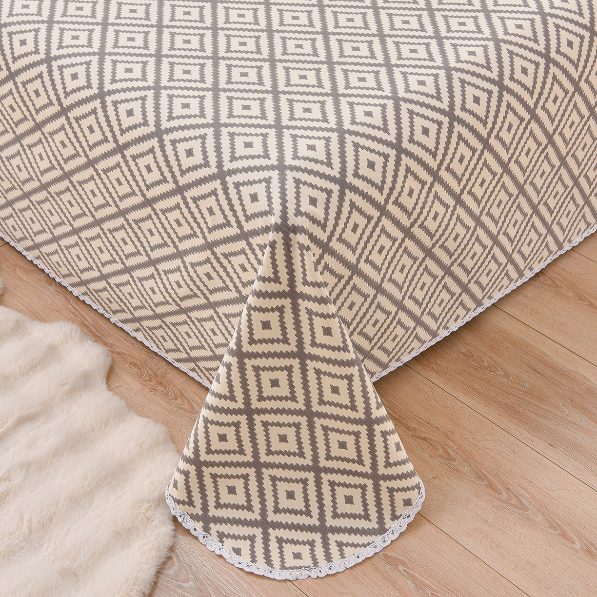 91家纺网 家纺一手货源 找家纺 德比尔斯  2026新款原棉老粗布凉席花边老粗布三件套 菱格-花边款