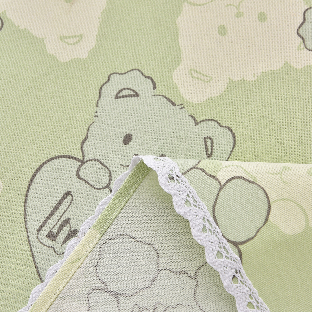 91家纺网 家纺一手货源 找家纺 德比尔斯  2026新款原棉老粗布凉席花边老粗布三件套 萌熊-花边款