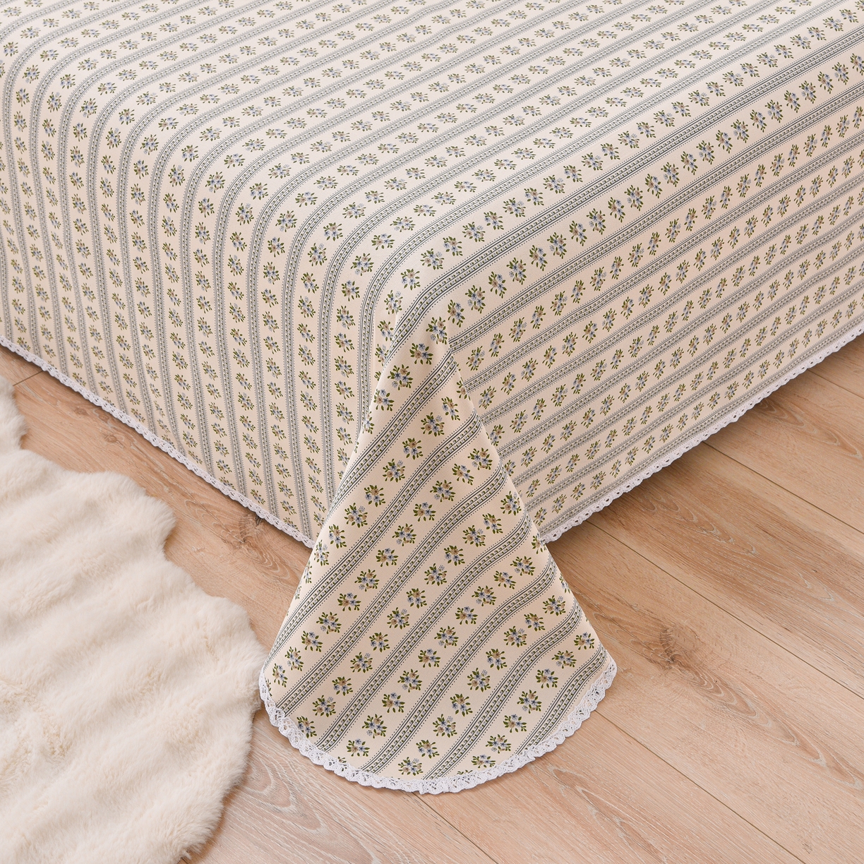 91家纺网 家纺一手货源 找家纺 德比尔斯  2026新款原棉老粗布凉席花边老粗布三件套 慕夏-花边款