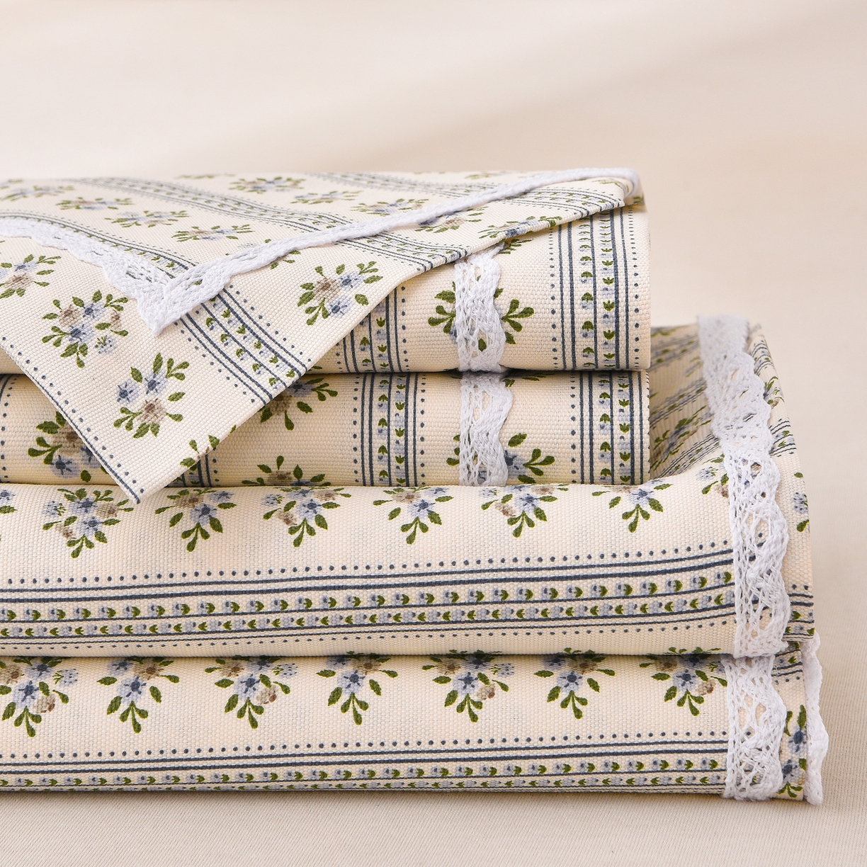 德比尔斯  2026新款原棉老粗布凉席花边老粗布三件套 慕夏-花边款