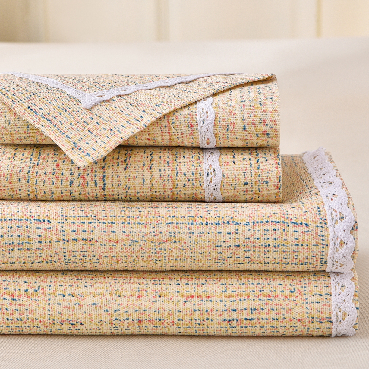 德比尔斯  2026新款原棉老粗布凉席花边老粗布三件套 如意棕-花边款