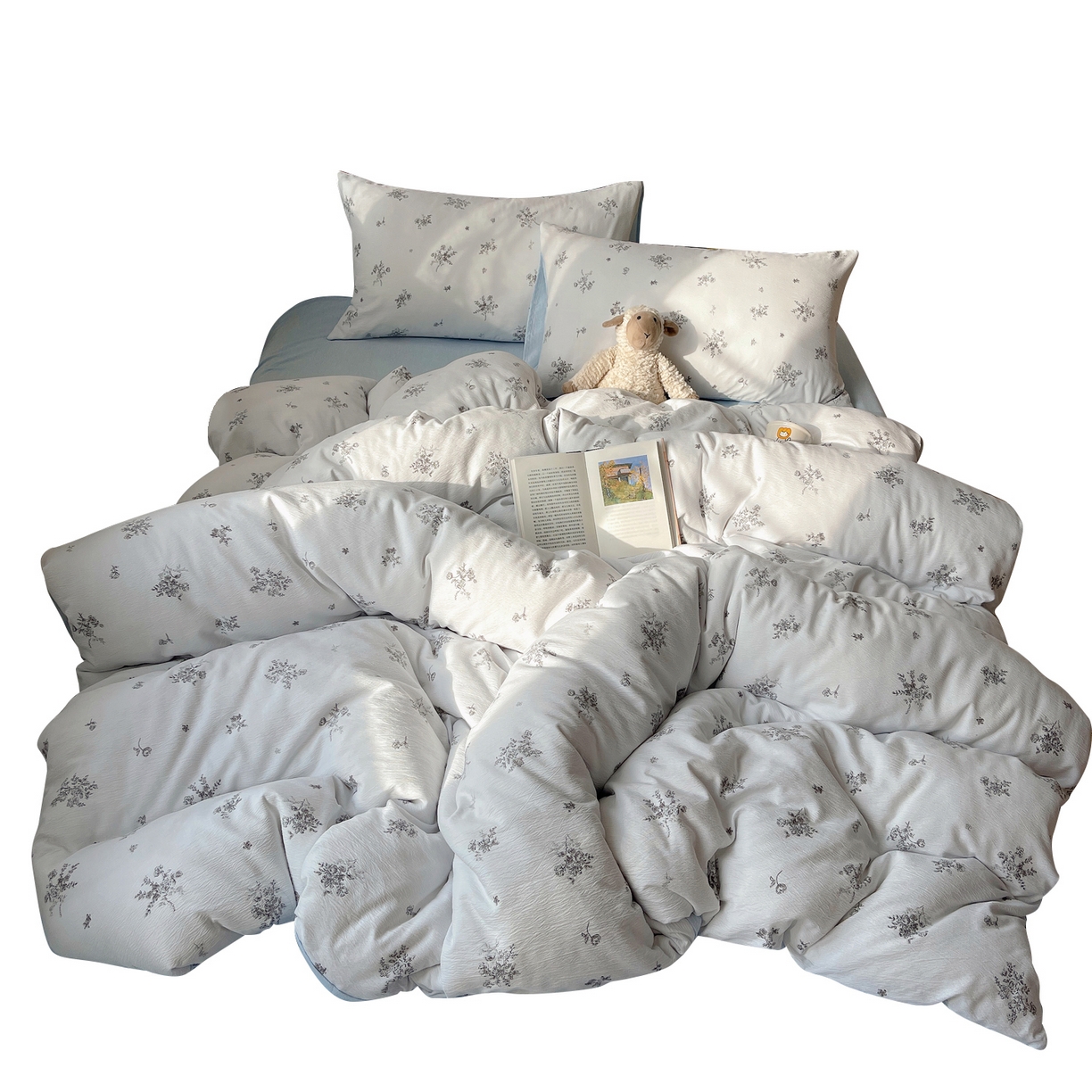 91家纺网 家纺一手货源 找家纺 凯洛奇 2026新款色织麻水洗提花四件套-提供买家秀 素色花影