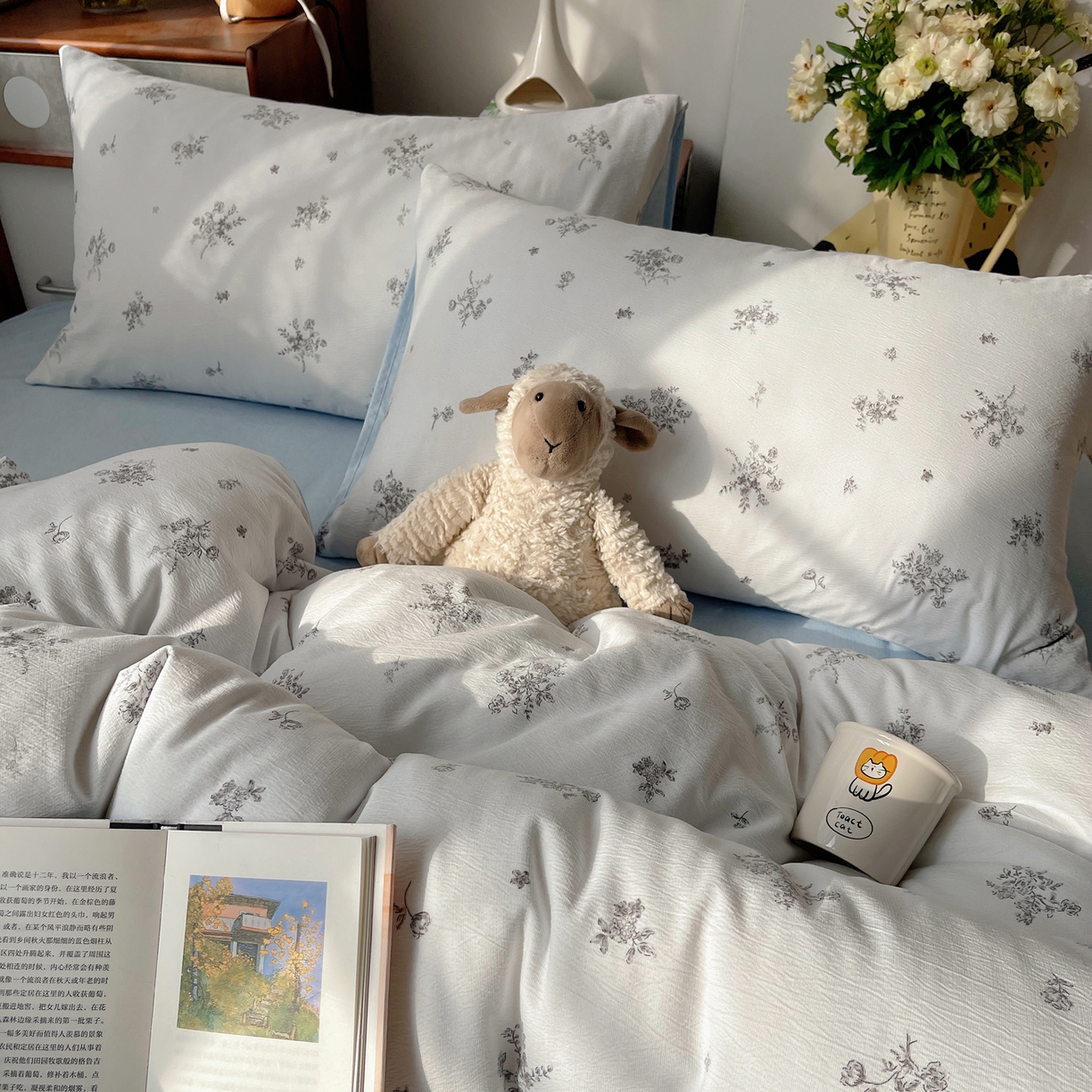 91家纺网 家纺一手货源 找家纺 凯洛奇 2026新款色织麻水洗提花四件套-提供买家秀 素色花影